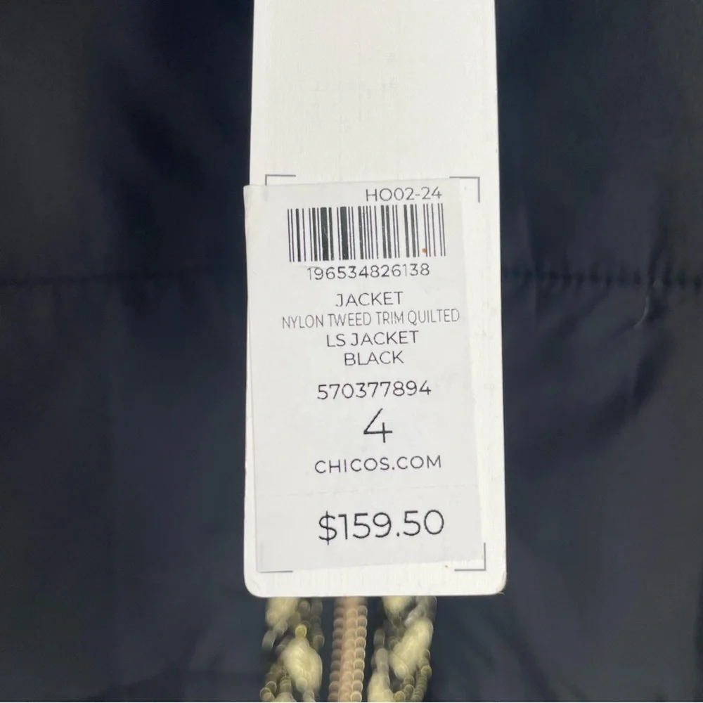 NWT Chico's Black Tweed Gold Trim
Hardware Nylon Quilted Jacket Winter Gift - Picture 4 of 12